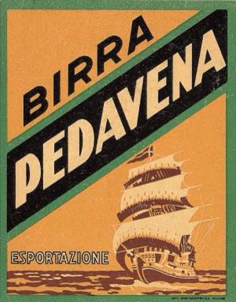 71) 1940 - Prime etichette per la Birra Pedavena per esportazione. Sono gli anni’40 e la grafica riprende stilemi della pittura classica;.jpg