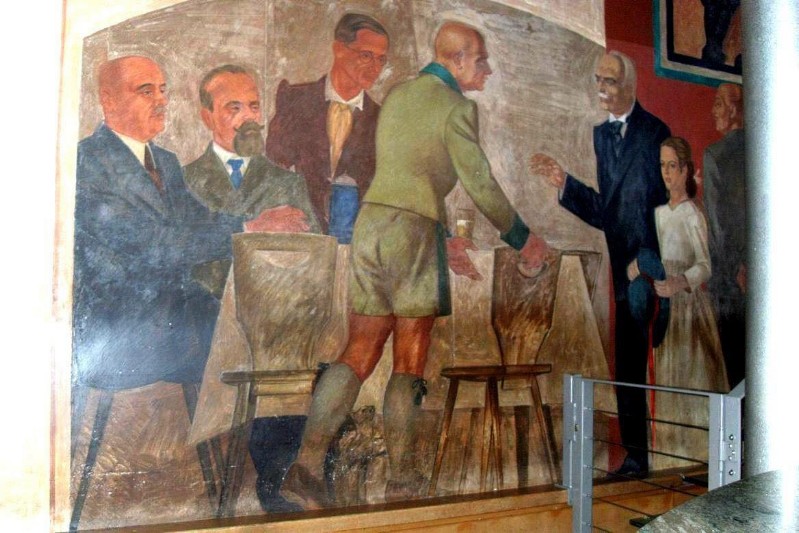 90) Feltre- Birreria Pedavena - La leggenda dei monti pallidi - affresco di Walter Resentera - ultima scena.jpg