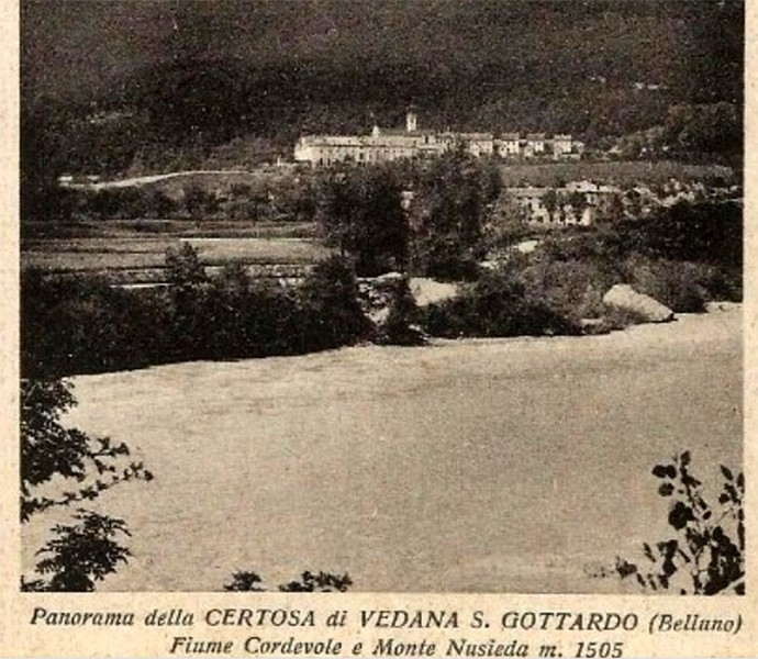 52b) Panorama della Certosa di Vedana S. Gottardo (Belluno) Fiume Cordevole e Monte Nusieda m. 1505.jpg