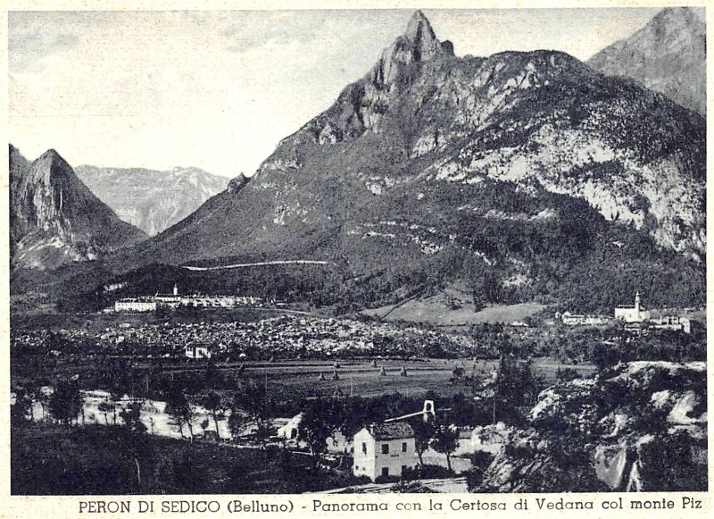 69) Perondi Sedico - Panorama con la Certosa di Vedana col monte Piz..jpg