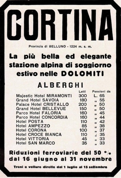 26g) Cortina - Locandina di pubblicità degli hotel degli anni '30..jpg