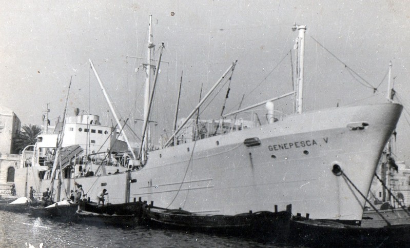 70) Genepesca V. Operazione carico del sale per la 1a compagnia di pesca nei mari del Nord avvenuta in data 20 Gennaio 1947 (imb. Antonio Mancinelli)..jpg