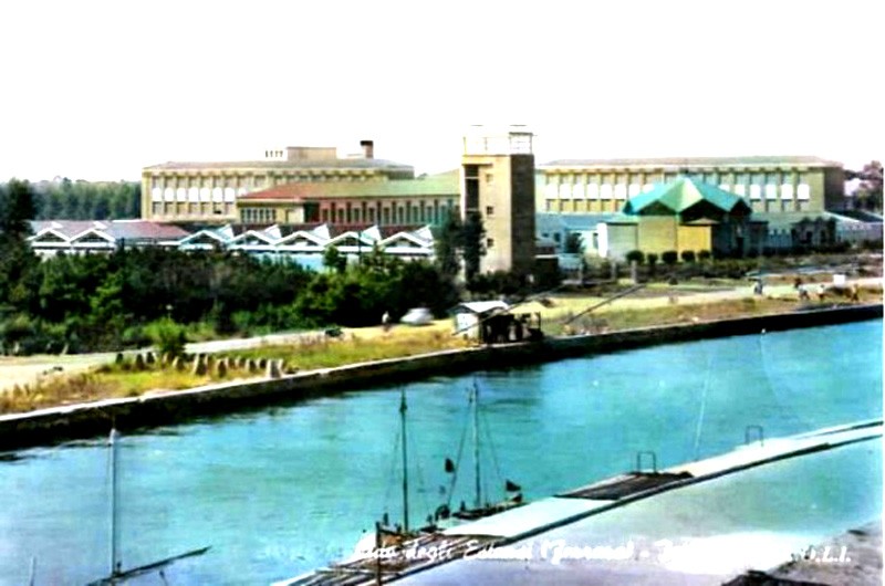 205) -Lido degli Estensi - istituto marinaro anno 1955.Sulla sinistra, in prossimità della riva, sono ancora visibili le barriere, chiamate denti di drago, durante la guerra..jpg