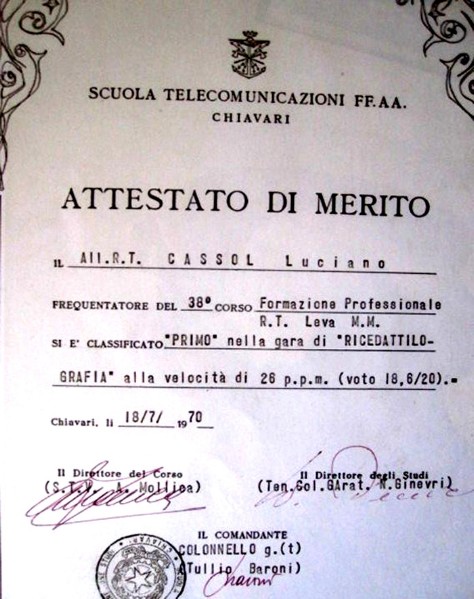 28) Attestato di merito corso di telecomunicazioni Stelmilit Chiavari anno 1970.jpg