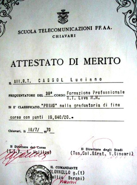 29) Attestato di merito corso di telecomunicazioni Stelmilit Chiavari anno 1970.jpg