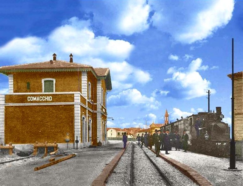 04b-Comacchio-La stazione colorata, ultimo capostazione Sig. Barra.jpg