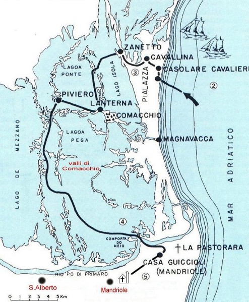 107c-Da una barca all’altra, sbarcando a nord di Magnavacca, attraverso le valli di Comacchio con il battello di pescatori..jpg