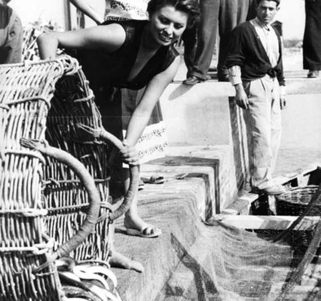 238-Tra una pausa e l'altra sul set del film -La donna del fiume- di Mario Soldati, pellicola interpretata da Sofia Loren agli esordi di una folgorante, impareggiabile carriera.jpg