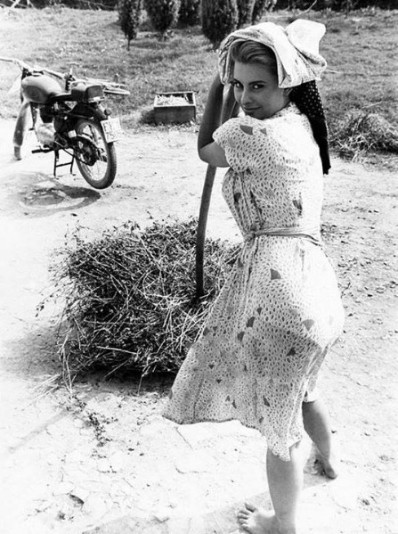 240b-Sofia Loren durante le riprese del film -la donna del fiume- nel 1954, in un momento di pausa..jpg