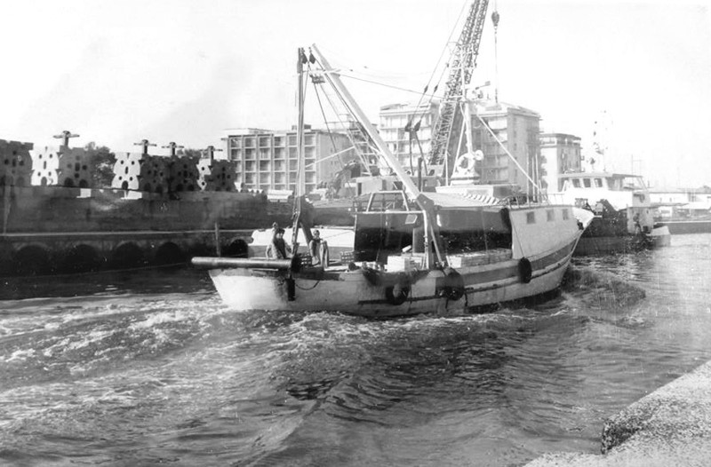 278f-Porto Garibaldi - Il peschereccio fa rientro in porto carico di sardella - Anni '70.jpg