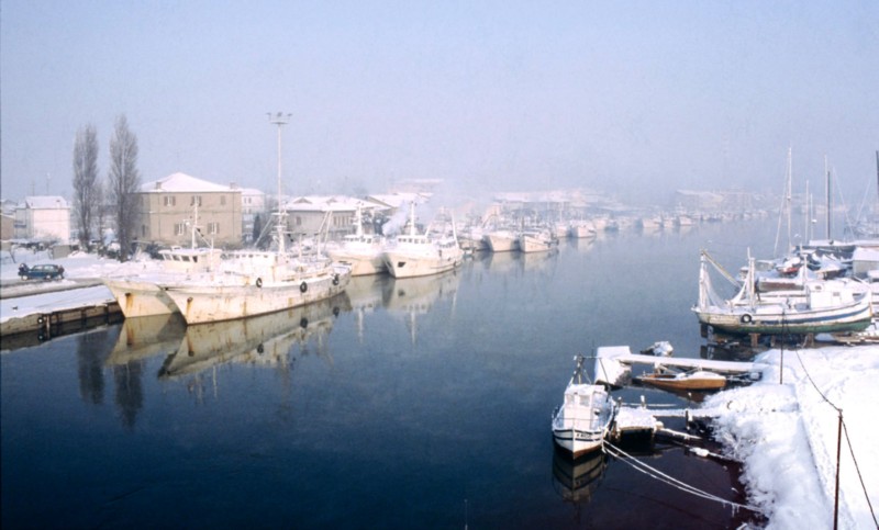 285d-Porto Garibaldi Gennaio 1985, quanta neve e che flotta di pescherecci che c'era...jpg